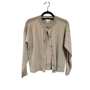 Time & Tru Womens Tan Button-Up Cardigan Sweater XS Cotton Blend